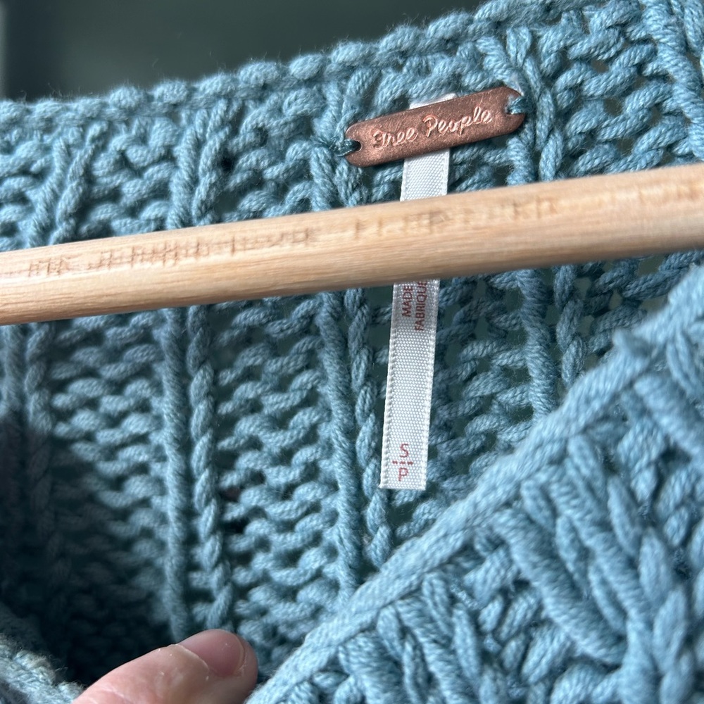 Free People Seafoam Cable Knit Crewneck Sweater - Picture 3 of 6